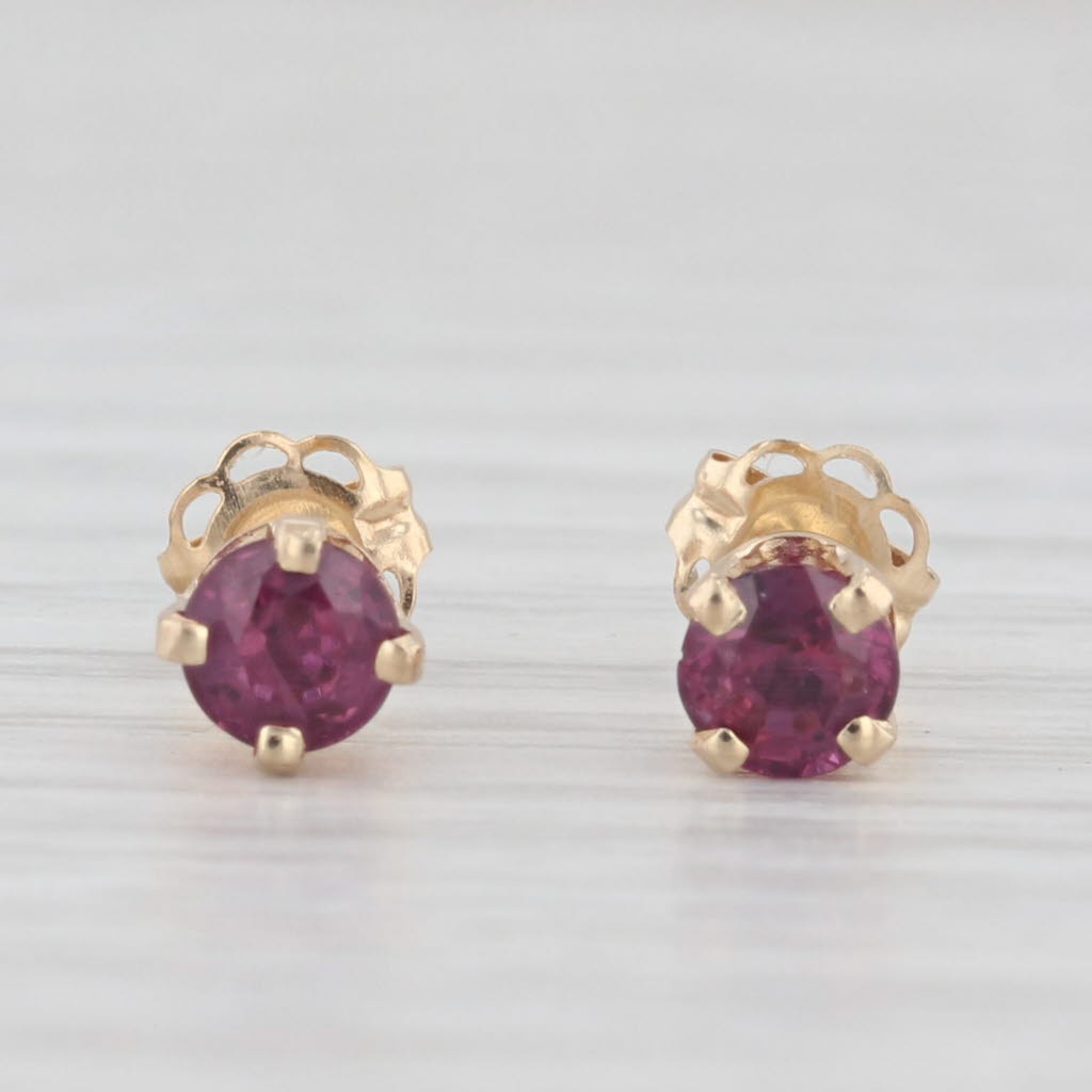 Light Gray 0.60ctw Ruby Stud Earrings 14k Yellow Gold Round Red Solitaire Studs