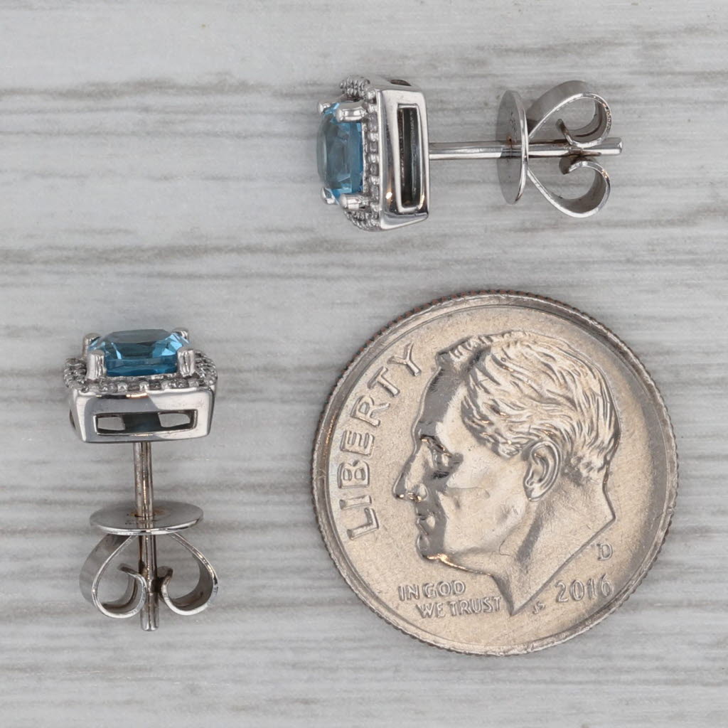 Dark Gray 1.76ctw Cushion Blue Topaz Diamond Halo Stud Earrings 14k White Gold