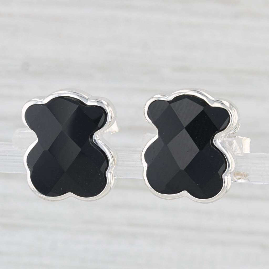 Light Gray Black Onyx Teddy Bear Stud Earrings Sterling Silver Tous