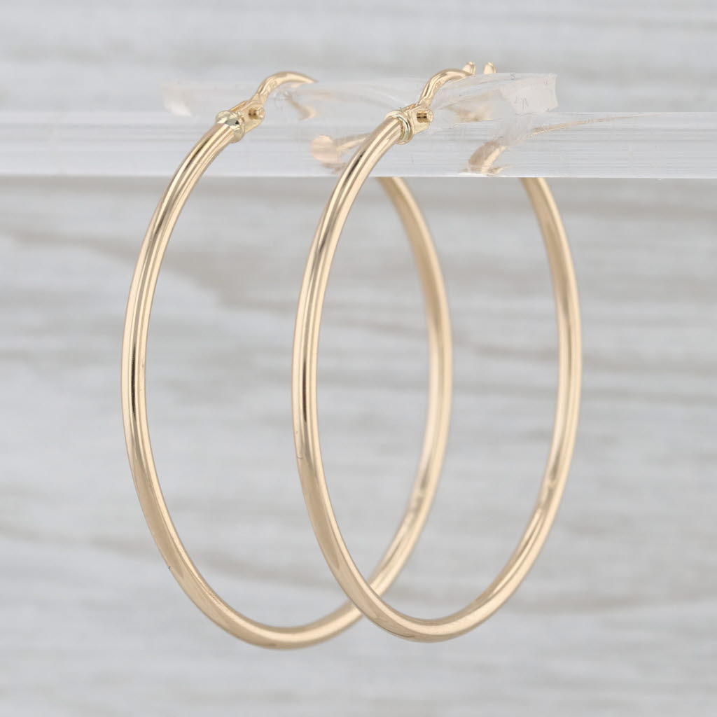 Thin Round Hoop Earrings 18k Yellow Gold Snap Top Hoops 33.7 x 1.5mm