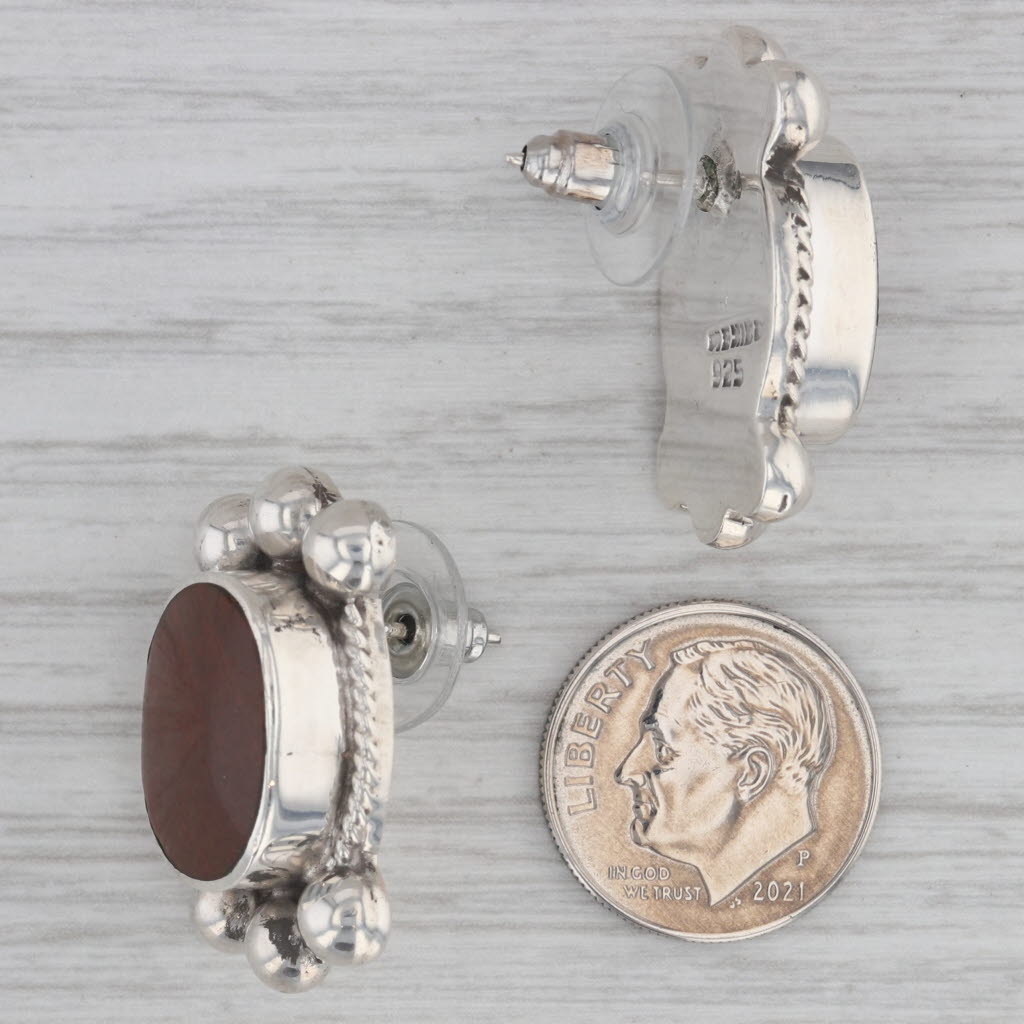 Gray Ornamental Stone Earrings Sterling Silver Vintage Mexico Statement Drops
