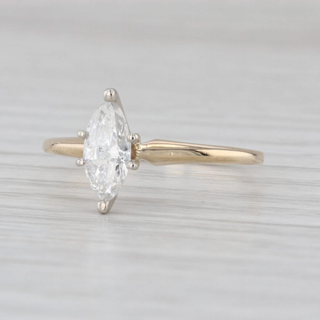 0.47ct Marquise Diamond Solitaire Engagement Ring 14k Yellow white Gold Size 7