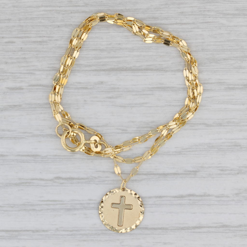 Gray Reversible Cross Token Pendant Necklace 14k Yellow Gold Gucci Chain 18"