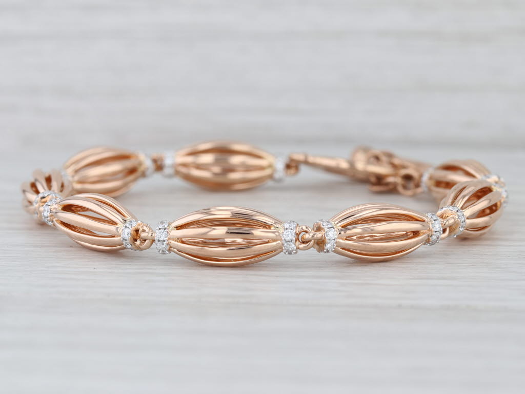 Charles Krypell Diamond Graduated Barrel Birdage Bracelet 18k Rose Gold 7.25"