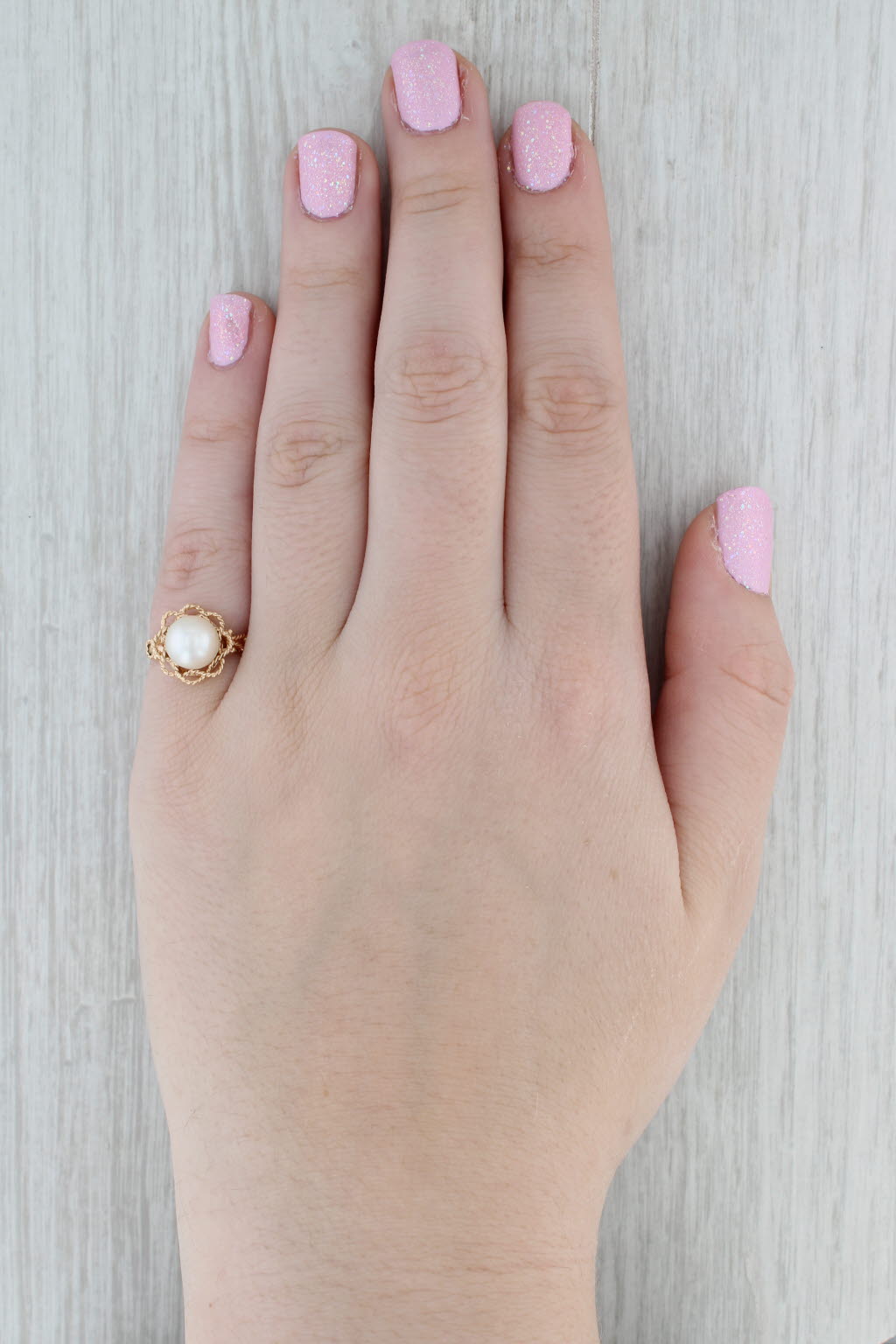 Gray Cultured Pearl Solitaire Ring 18k Yellow Gold Size 5.5 Vintage