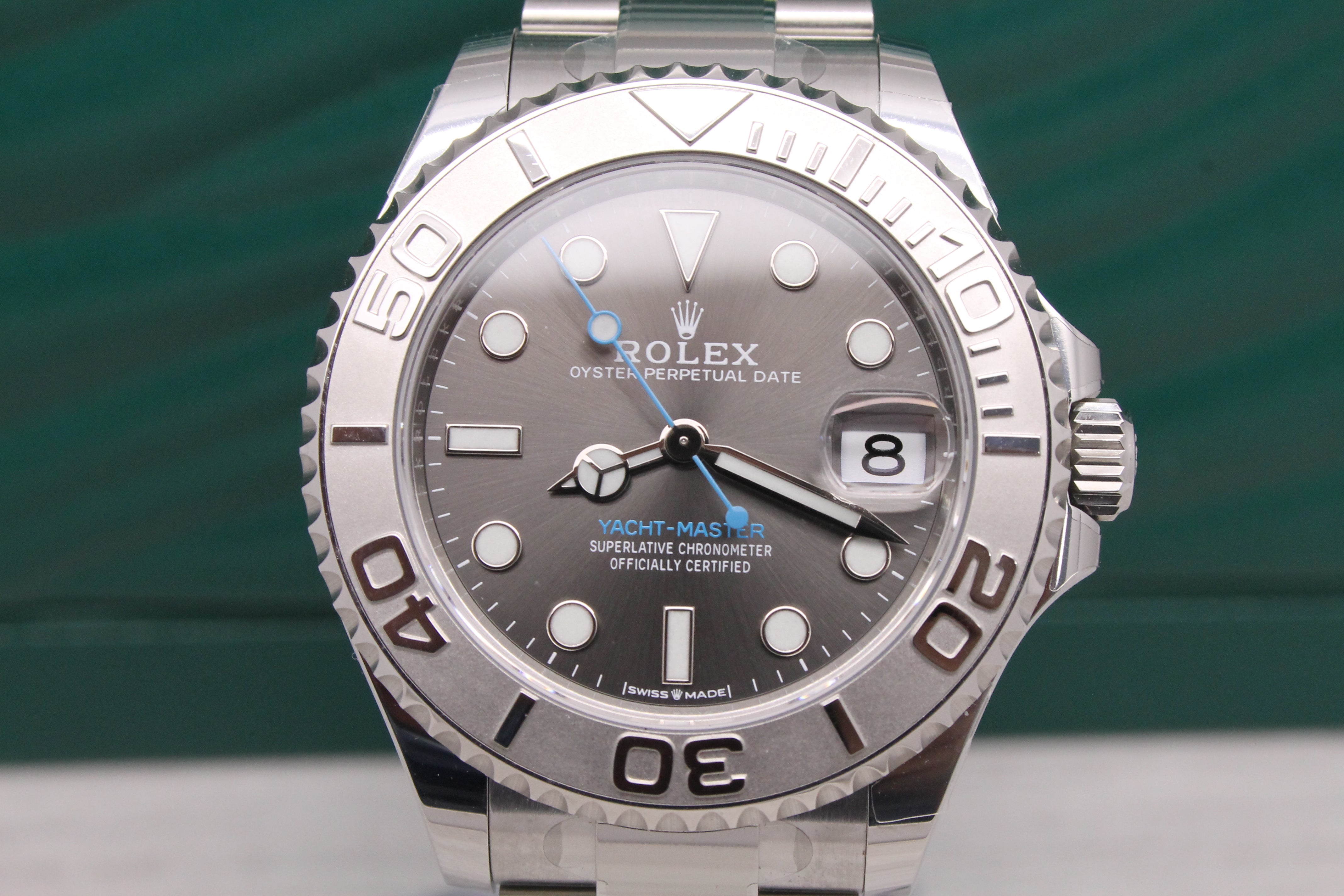Gray 2023 Rolex Yachtmaster 37mm Rhodium 268622 Steel Platinum Watch Unworn Box Card
