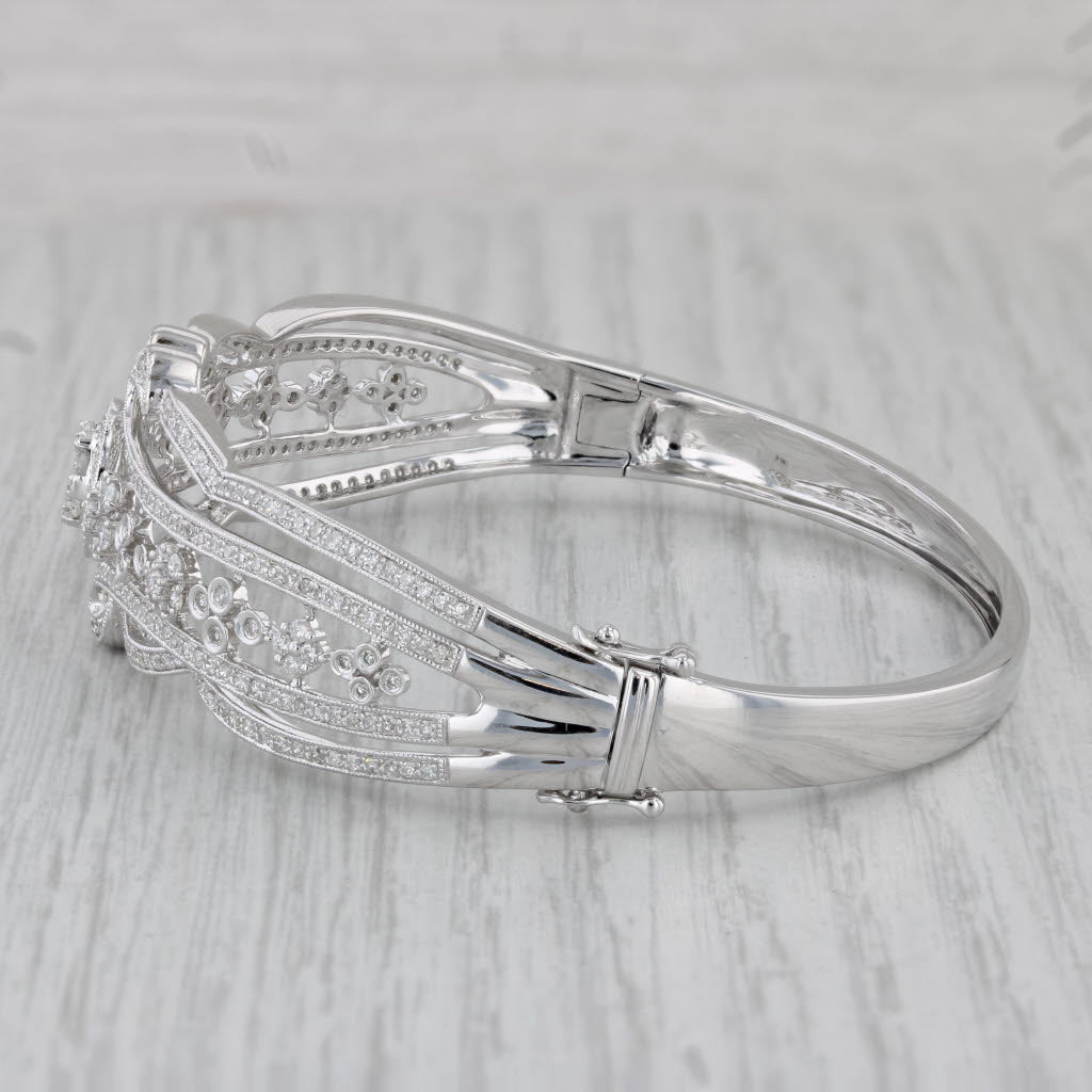 Gray Effy 1.15ctw Diamond Openwork Bangle Bracelet 14k White Gold 7"
