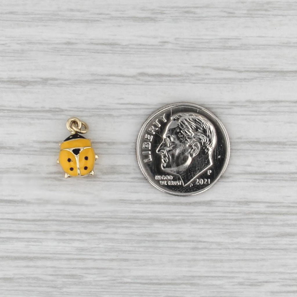 Yellow Ladybug Charm 14k Yellow Gold Resin Small Drop Pendant Good Luck