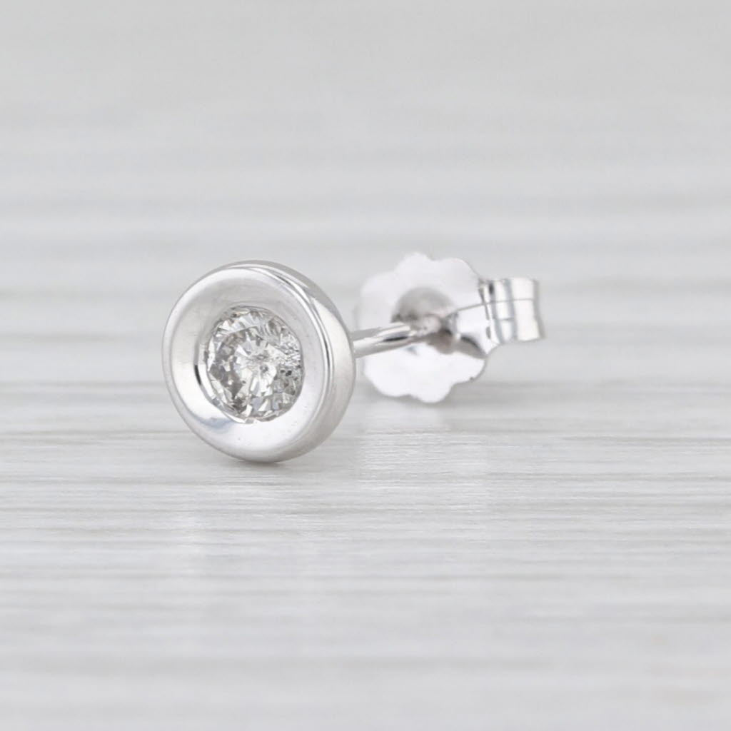 Single Diamond Solitaire Stud Earring 14k White Gold Bezel Set Round Stud