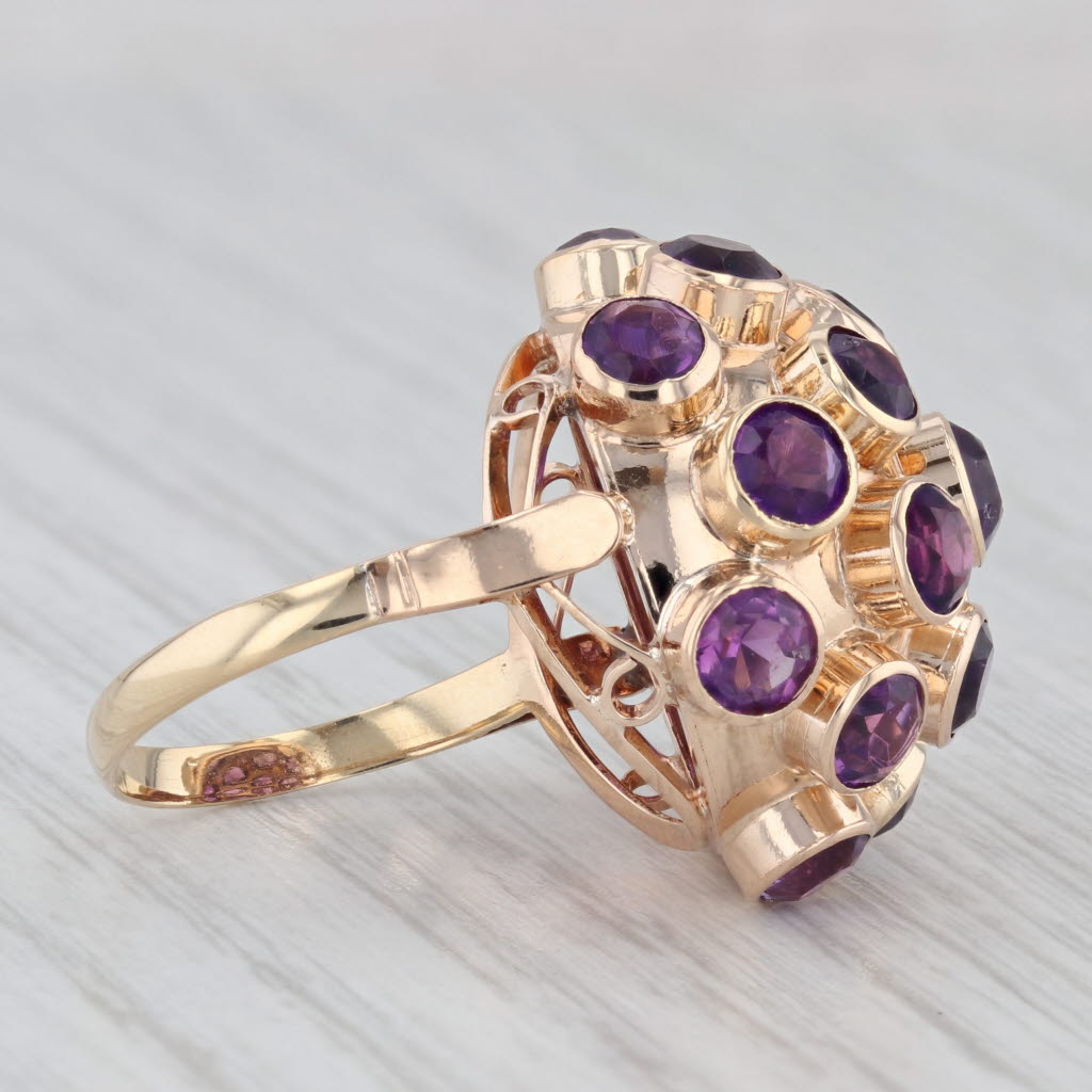 Gray 4.37ctw Amethyst Cluster Sputnik Ring 14k Yellow Gold Size 6.5 Cocktail