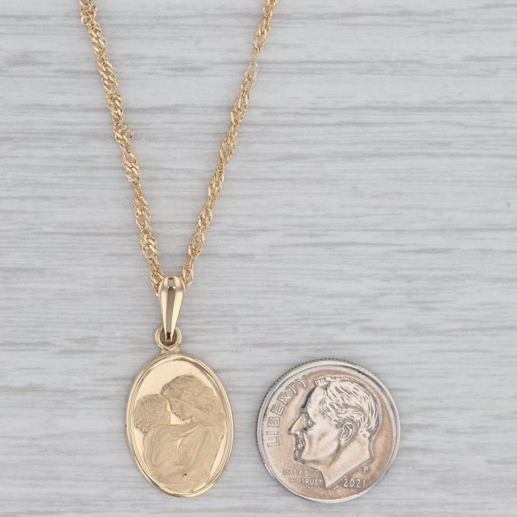 Gray Mother & Child Cameo Pendant Necklace 18k Gold 22.5" Singapore Chain Milor Italy