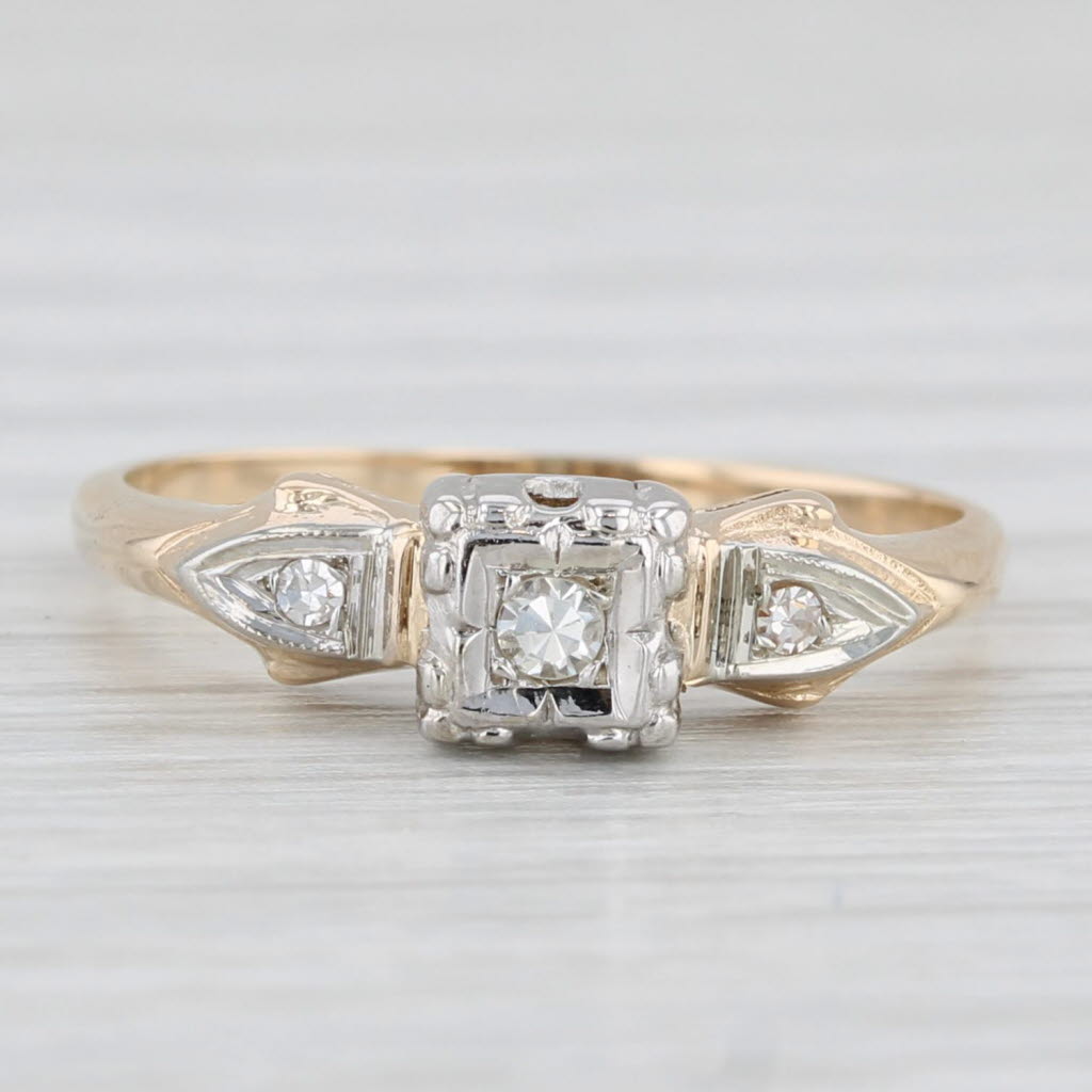 Light Gray Vintage Diamond Engagement Ring 14k Yellow Gold Size 6.25