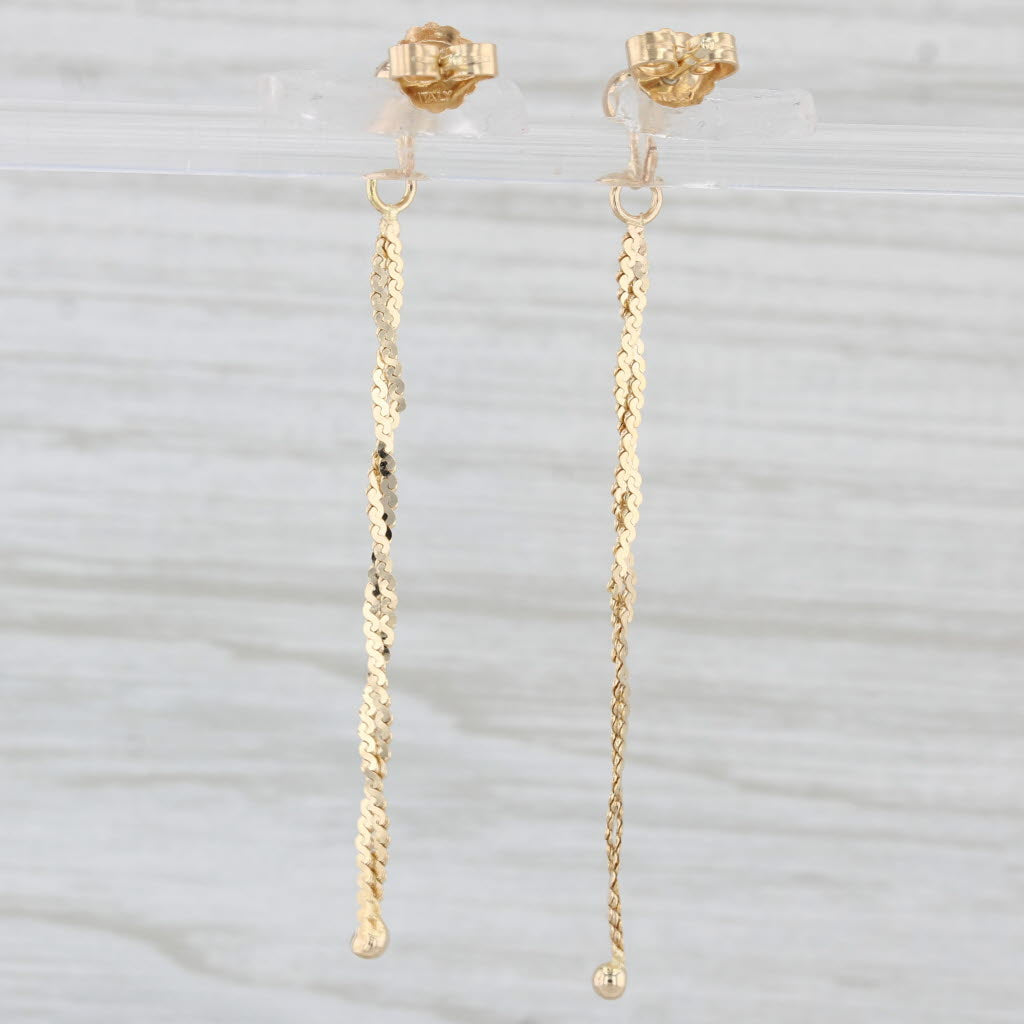 Light Gray Woven Serpentine Chain Earrings 14k Yellow Gold Pierced Drops