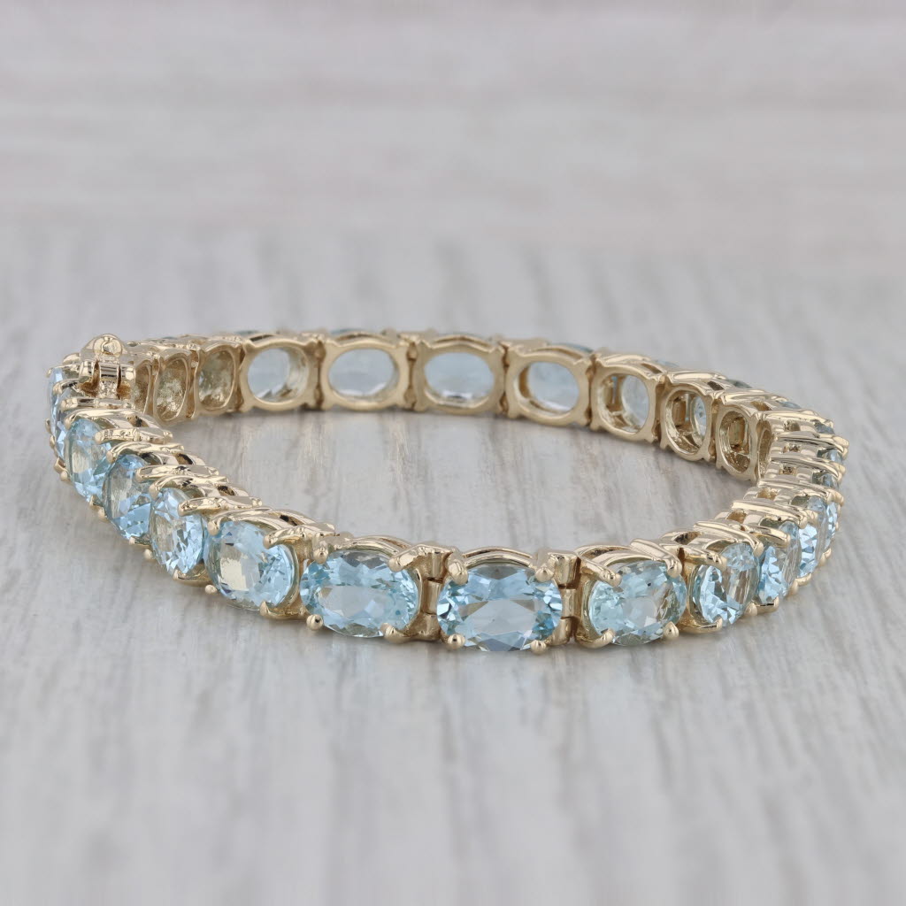 Gray 17ctw Aquamarine Tennis Bracelet 14k Yellow Gold 7" 5.7mm