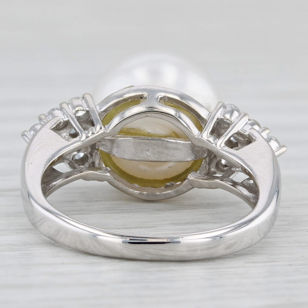 Light Gray Cultured Pearl 0.18ctw Diamond Ring 14k White Gold Size 6