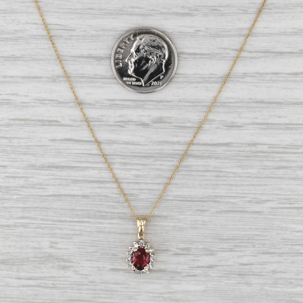0.45ct Oval Garnet Diamond Pendant Necklace 14k Yellow Gold 18.25" Rope Chain