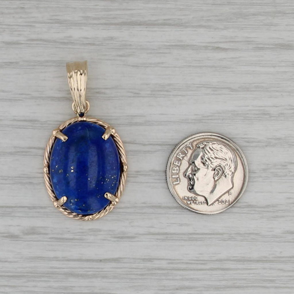 Blue Lapis Lazuli Oval Cabochon Pendant 14k Yellow Gold