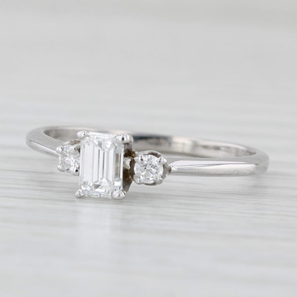 Light Gray 0.44ctw Emerald Cut Diamond Engagement Ring 14k White Gold Size 6.5