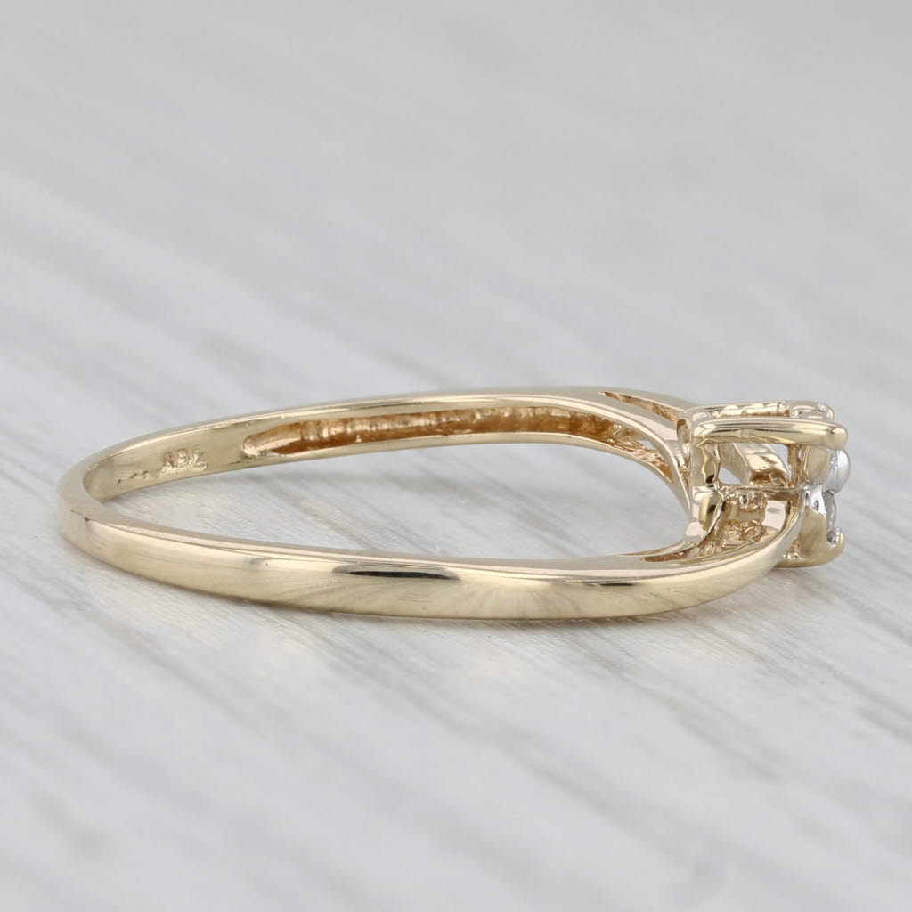 Light Gray Diamond Small 3-Stone Flower Bypass Ring 10k Yellow Gold Size 7