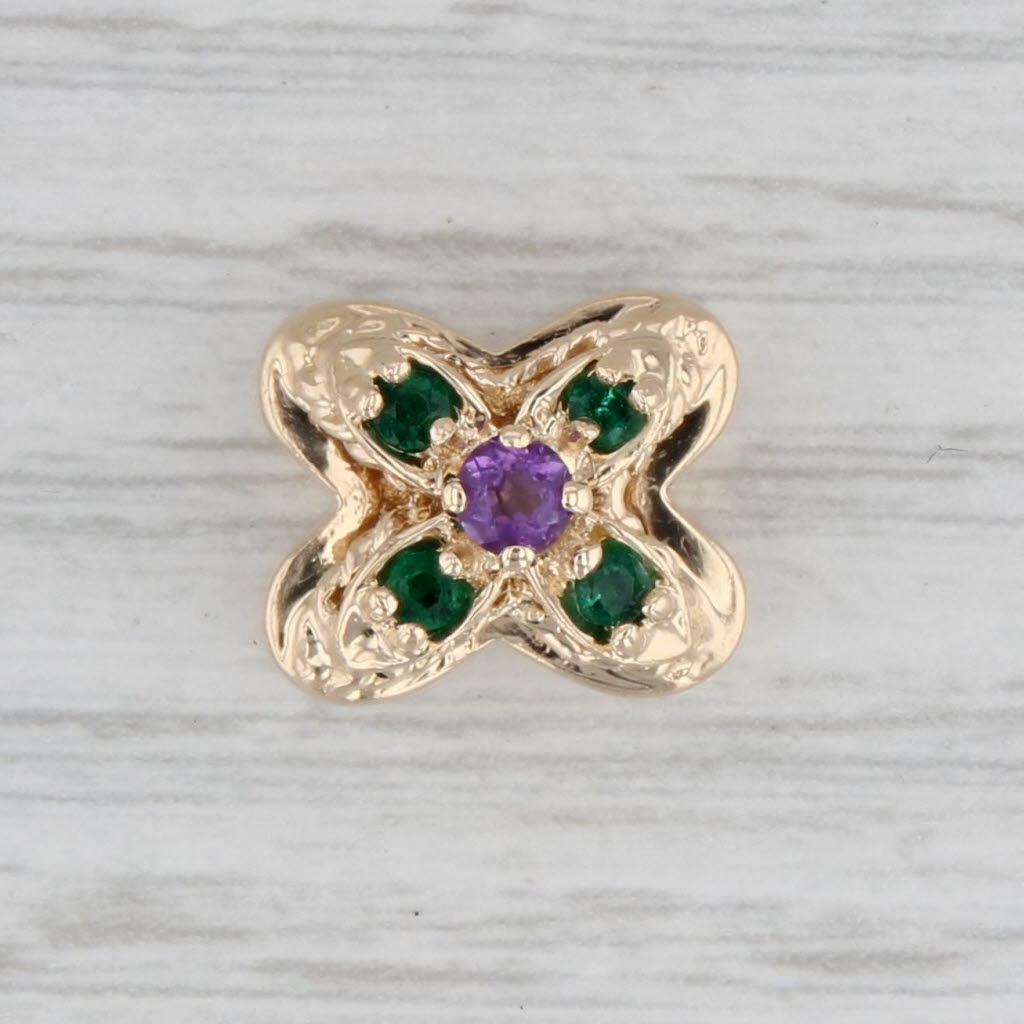 Gray 0.24ctw Amethyst Emerald Flower Slide Bracelet Charm 14k Yellow Gold