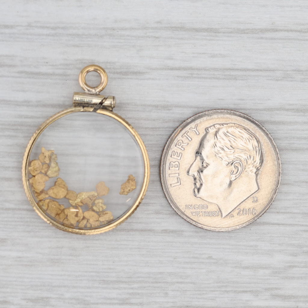 19k Gold Nugget in Glass Pendant Yellow Gold Filled Vintage Charm