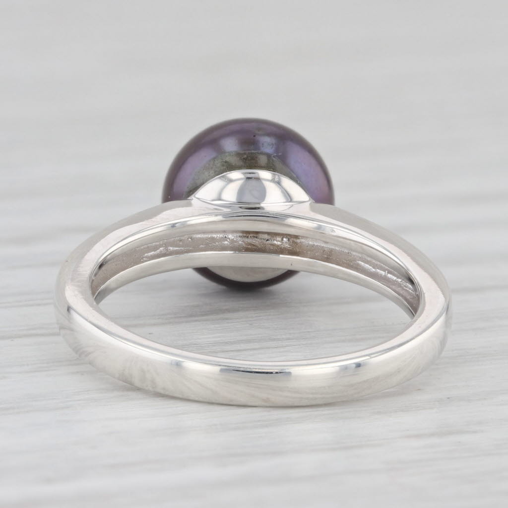 Light Gray Black Cultured Pearl Solitaire Ring Sterling Silver Size 6.25