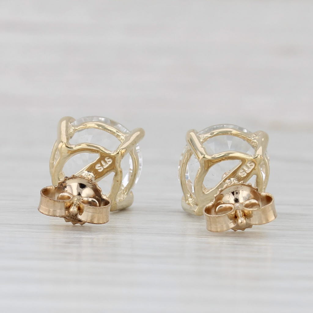 Light Gray 4.60ctw White Colorless Round Topaz Stud Earrings 10k Yellow Gold