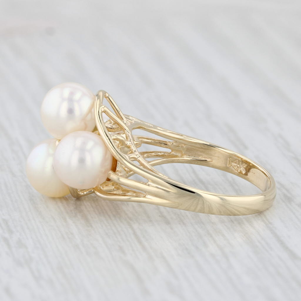 Light Gray Cultured Pearl Cluster Ring 14k Yellow Gold Size 6.25 Bypass
