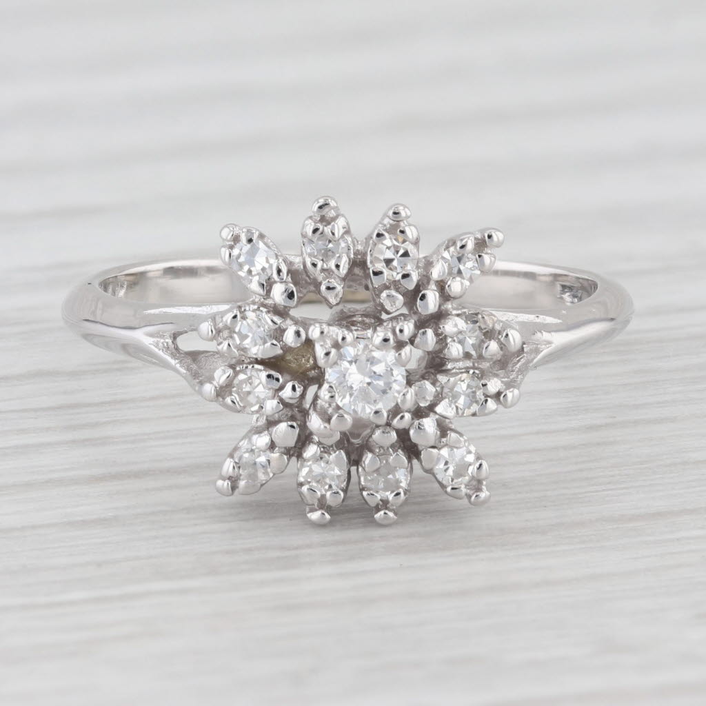 Light Gray 0.15ctw Diamond Cluster Engagement Ring 14k White Gold Size 7.5