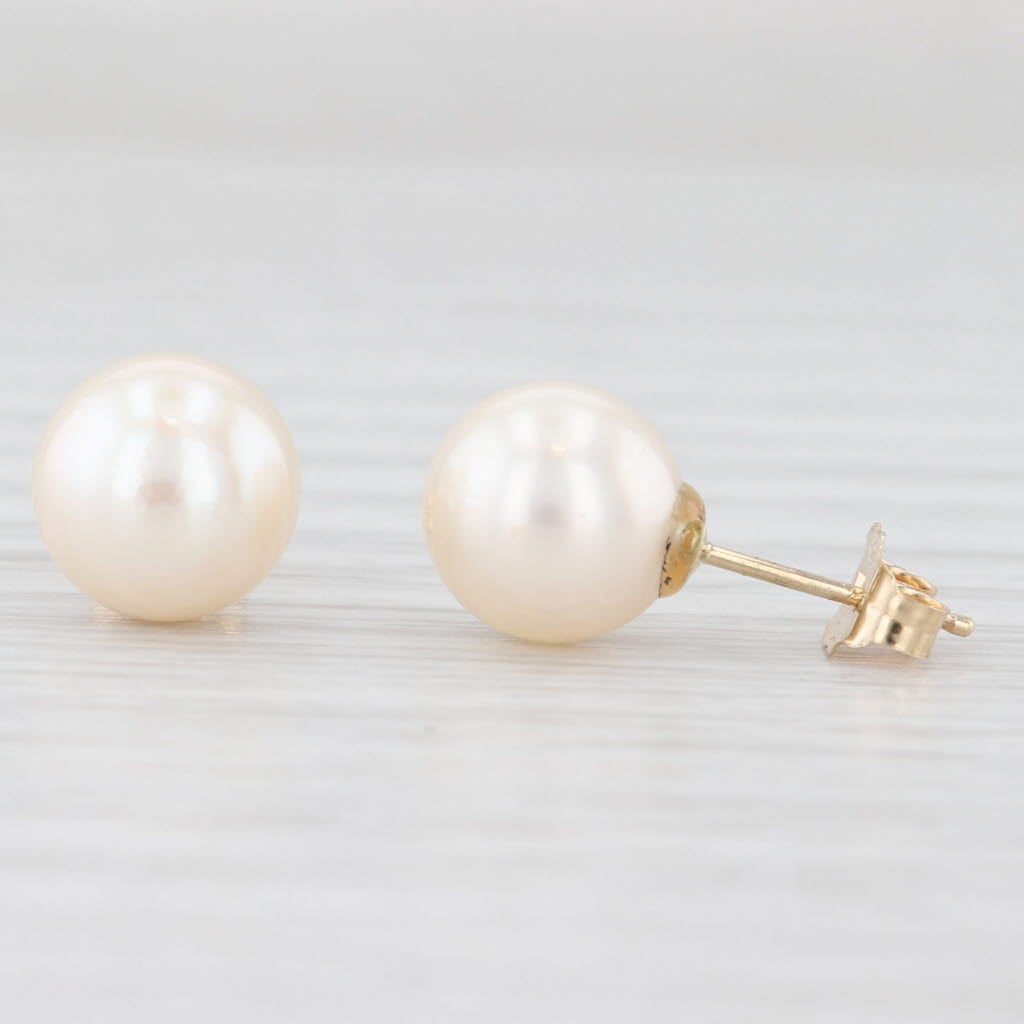 Light Gray 8mm Cultured Pearl Stud Earrings 14k Yellow Gold