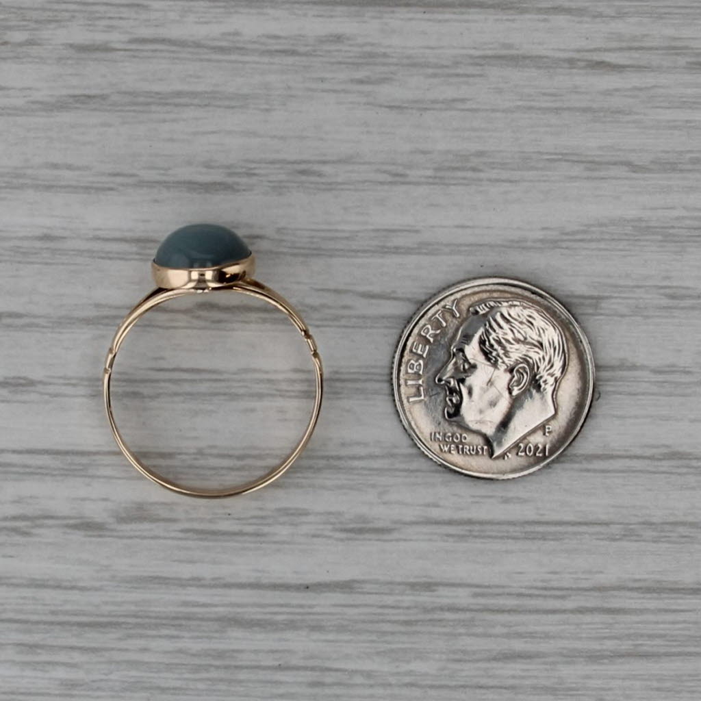 Gray Green Oval Cabochon Solitaire Ring 14k Yellow Gold Size 8
