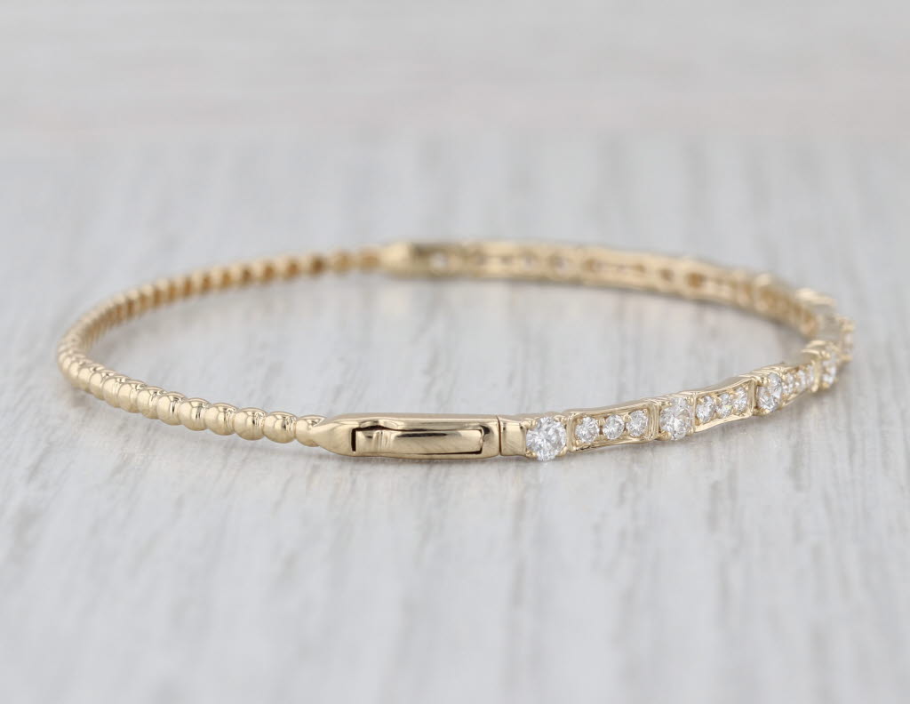 1.25ctw Diamond Bangle Bracelet 14k Yellow Gold 6.75" Stackable