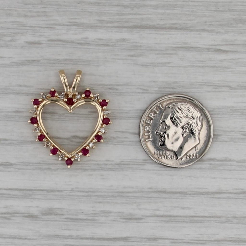 0.43ctw Lab Created Ruby Diamond Open Heart Pendant 10k Yellow Gold