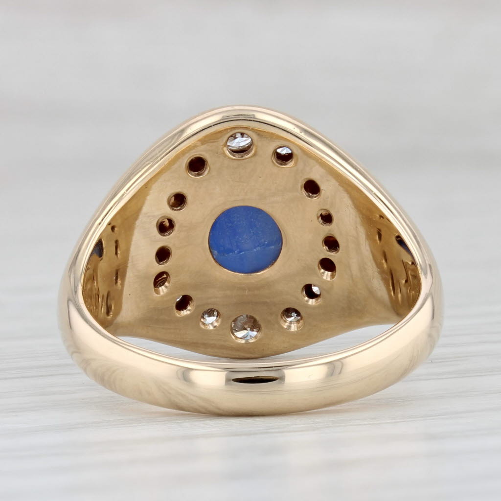 Light Gray Blue Star Sapphire 0.50ctw Diamond Halo Ring 14k Yellow Gold Size 8.25