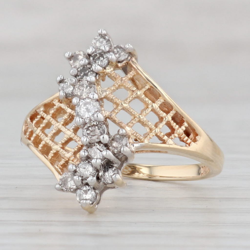 Gray 0.45ctw Diamond Filigree Lattice Work Bypass Ring 10k Yellow Gold Size 6