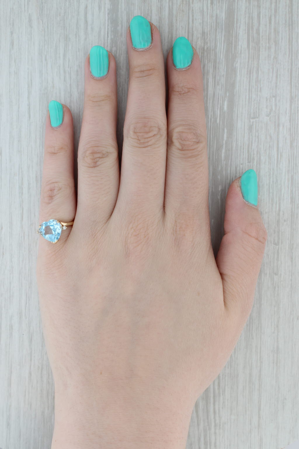 Gray 5.03ctw Blue Topaz Heart Ring 10k Yellow Gold Size 7 Diamond Accents