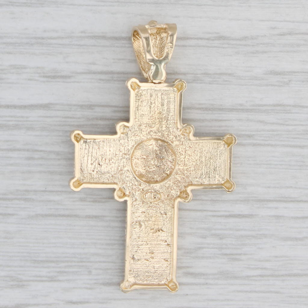 Light Gray Ornate Heart Cross Pendant 14k Yellow Gold Statement Religious Jewelry