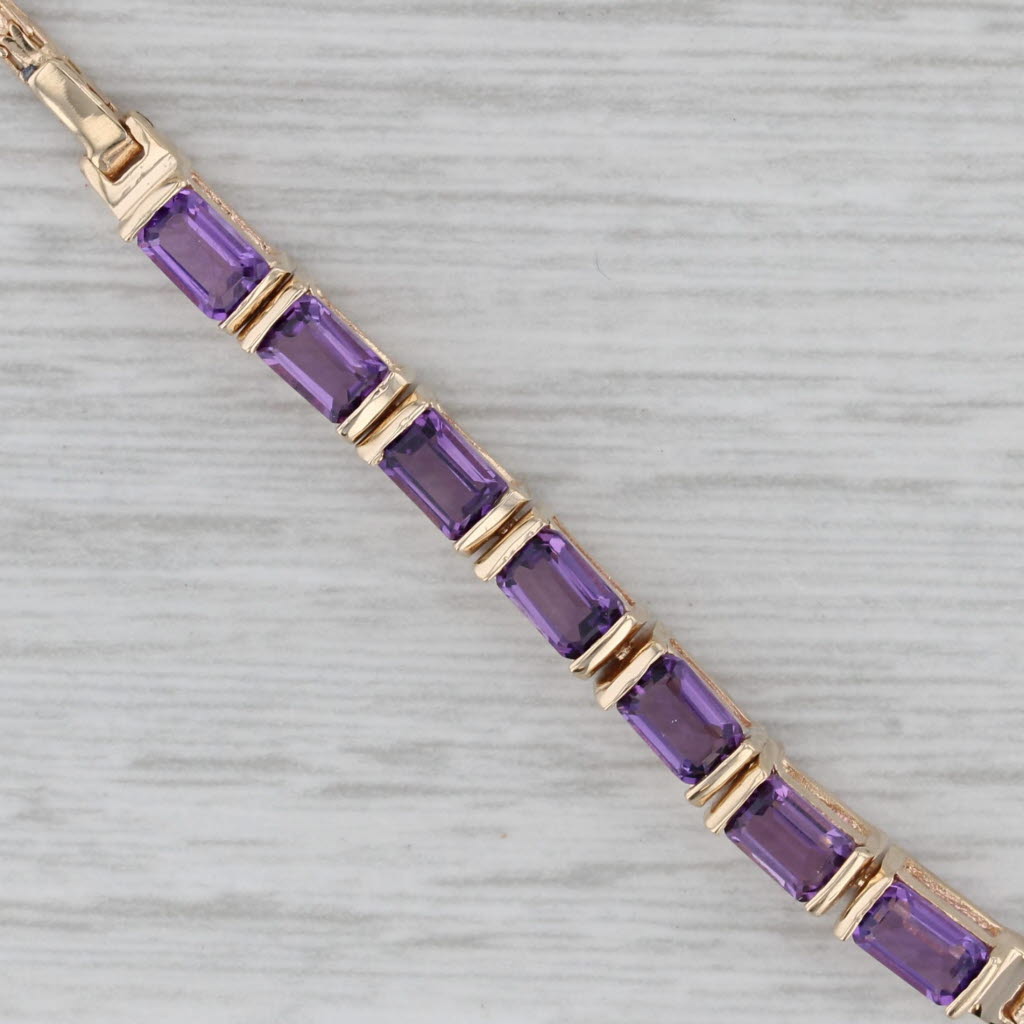 Gray 1.90ctw Amethyst Bracelet 14k Yellow Gold 7" Box Chain Safety Chain