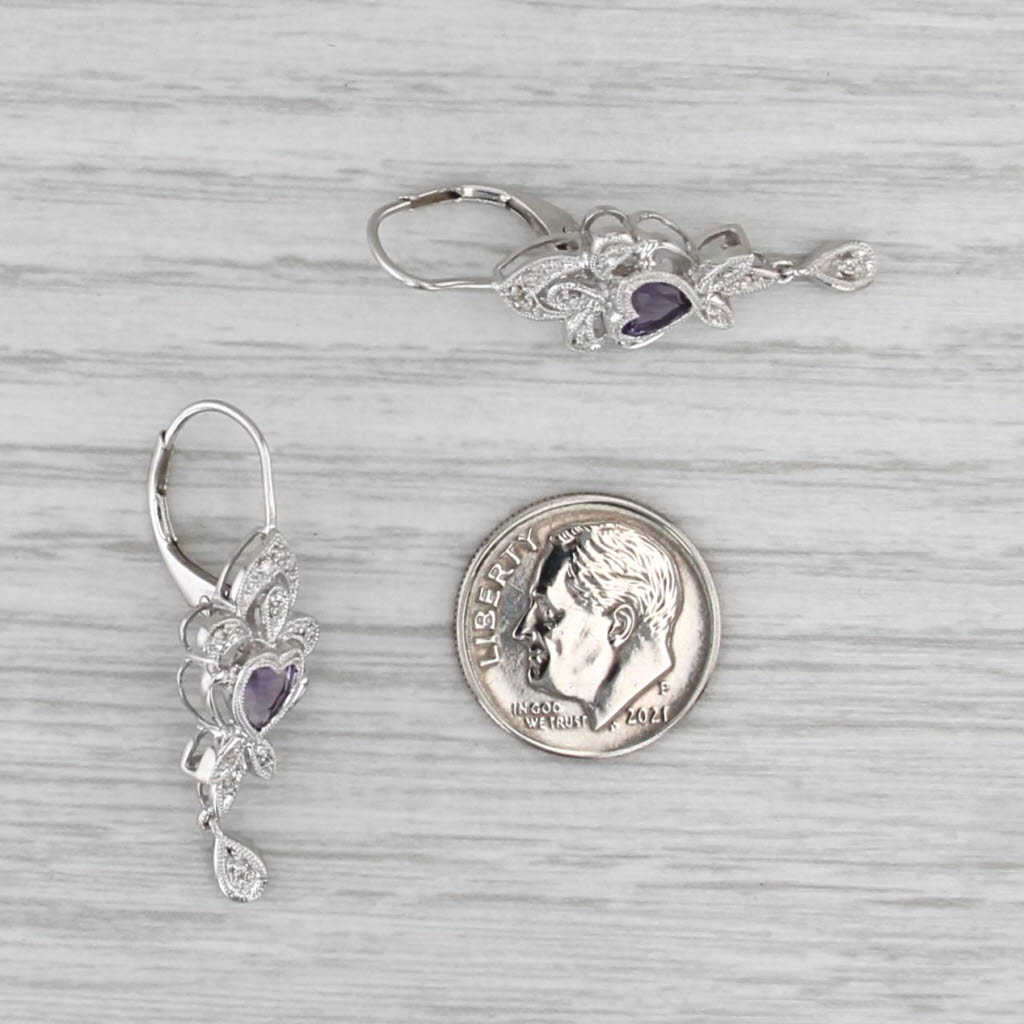 1ctw Amethyst Heart Dangle Earrings 14k White Gold Leverbacks