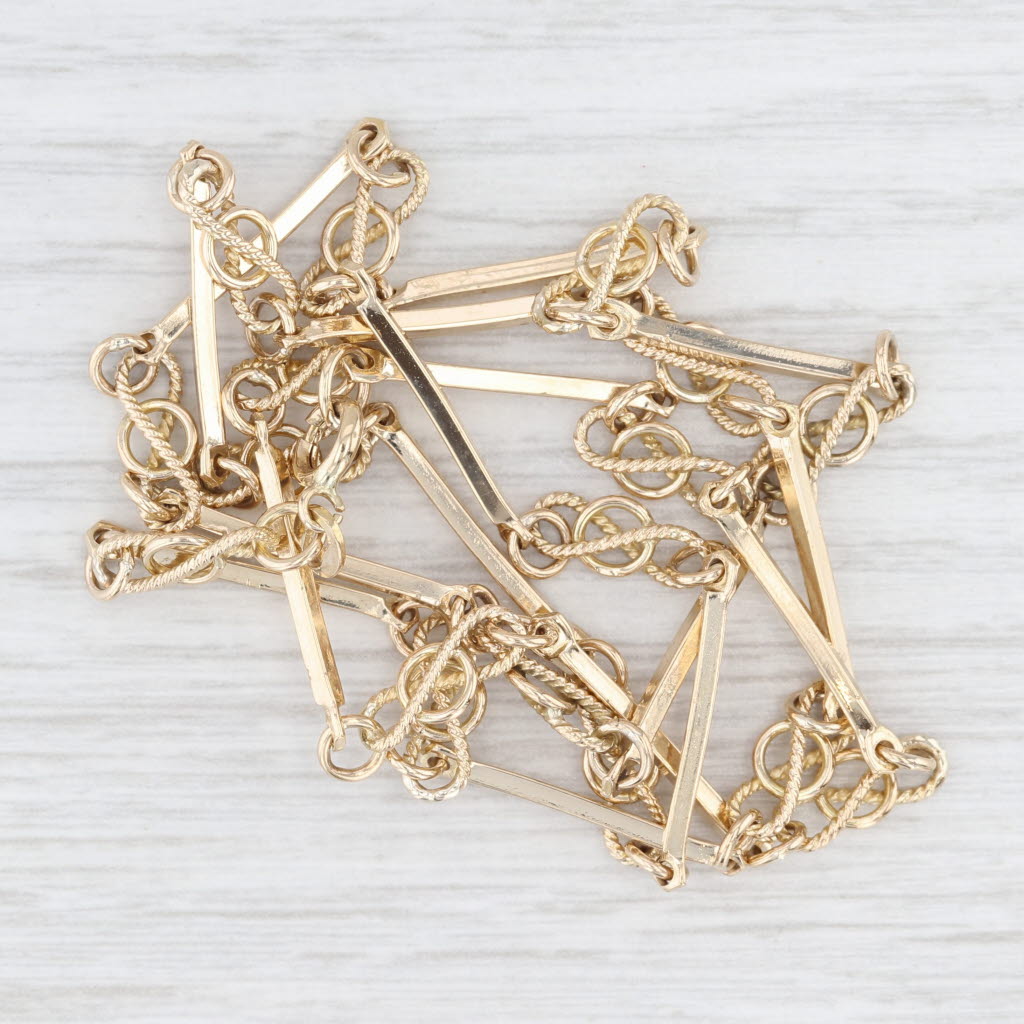 Light Gray Knot Bar Link Necklace 14k Yellow Gold 23.25" 4.2mm