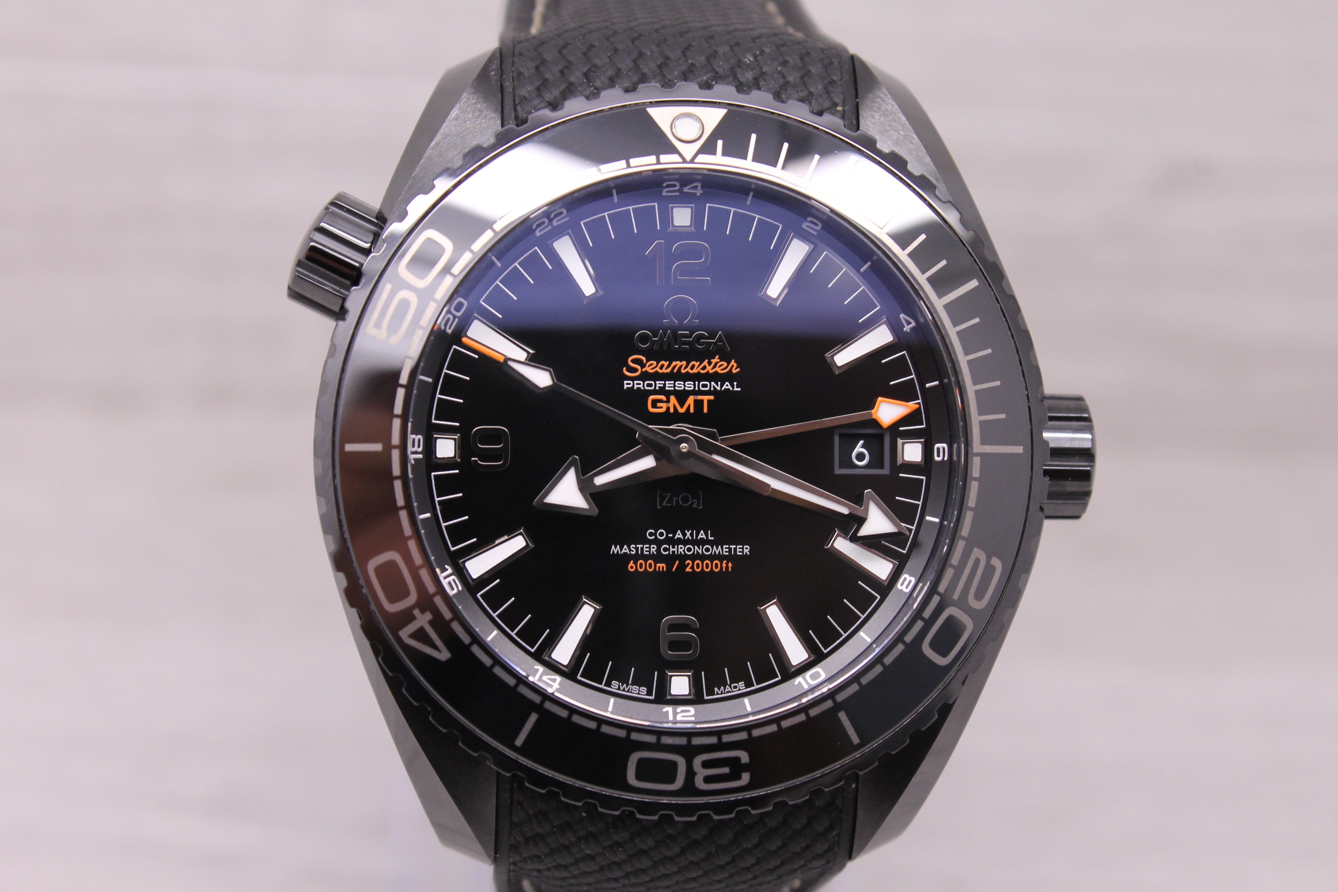 Dark Slate Gray Omega seamaster GMT Planet Ocean Deep Black Mens 45mm Automatic Watch SERVICED