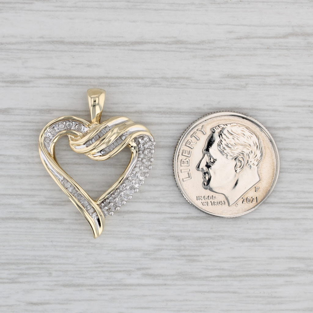 Gray 0.20ctw Diamond Open Heart Pendant 10k Yellow Gold Drop