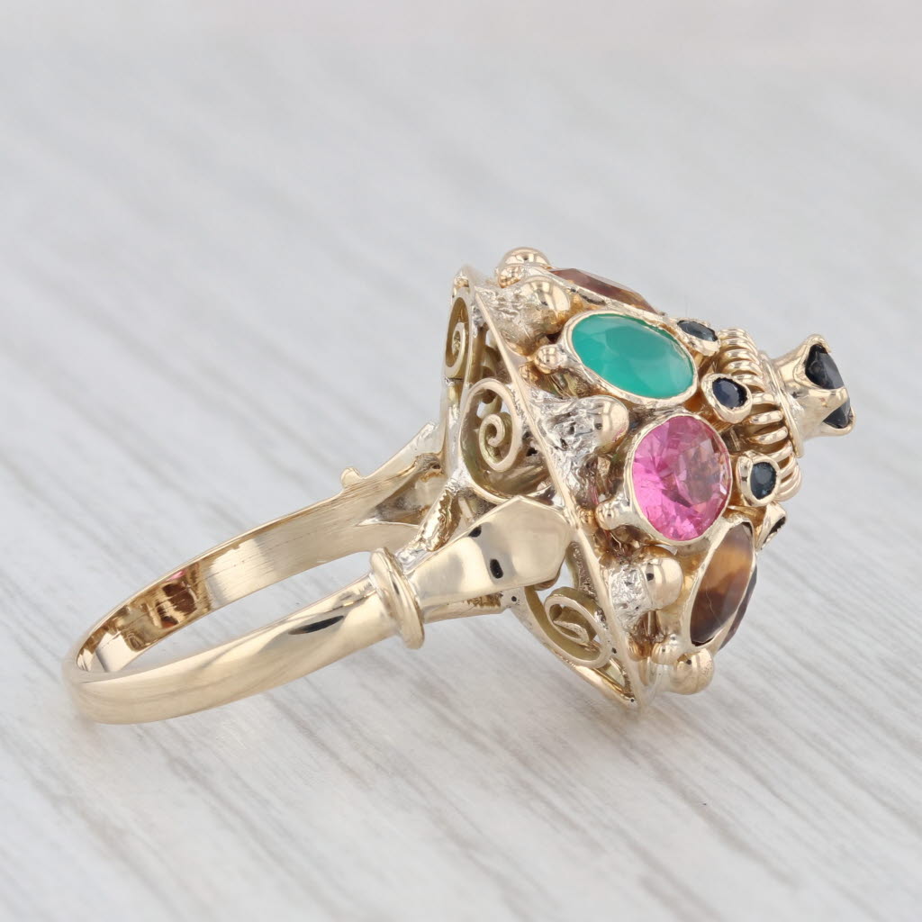 Light Gray Vintage Gemstone Cocktail Ring 14k Yellow Gold Size 6.75 Sapphire Spinel Garnet
