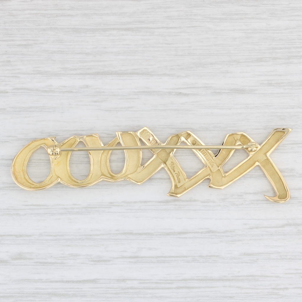 Light Gray XXXOOO Tiffany paloma Picasso Brooch 18k Yellow Gold 1983 Pin Box