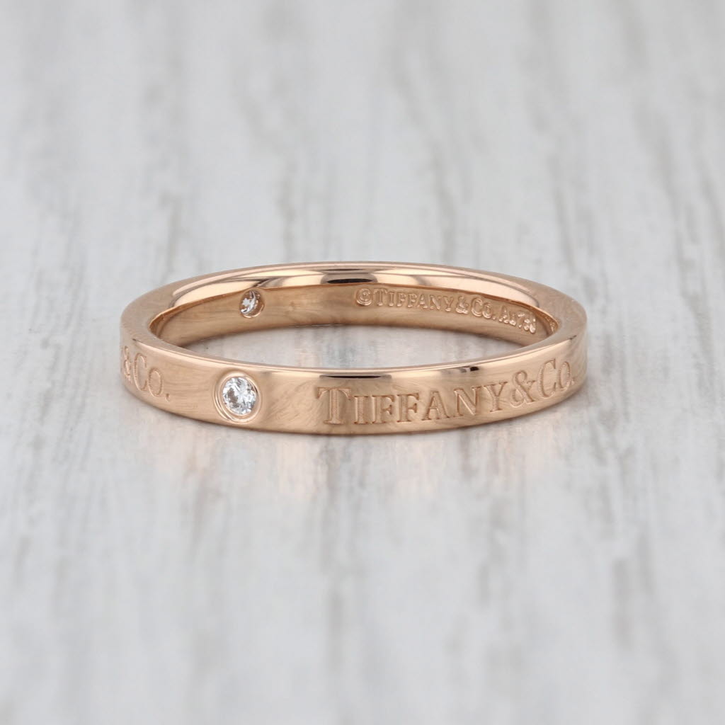 Tiffany & Co Flat Band 3P Diamond Stackable Ring 18k Rose Gold Elsa Peretti Sz 8