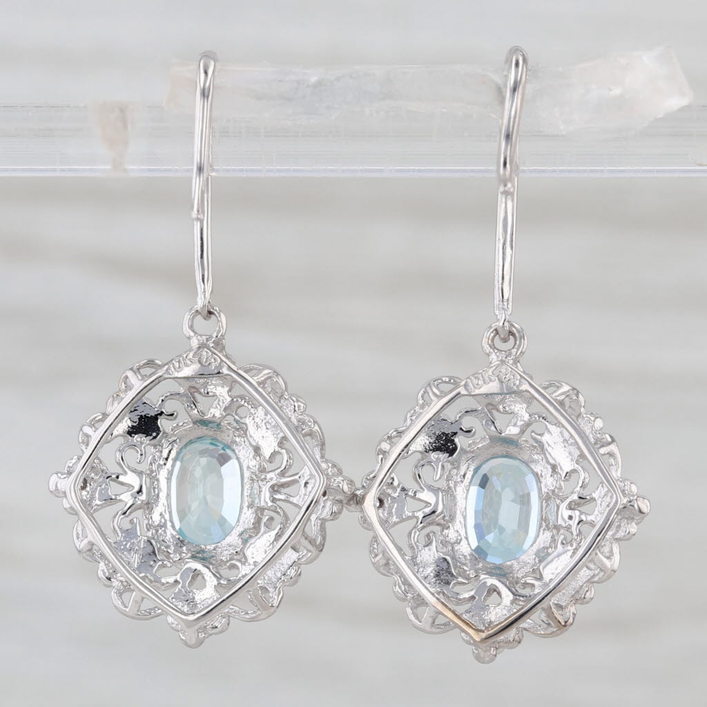 2.50ctw Zircon Diamond Ornate Dangle Earrings 10k White Gold Hook Posts