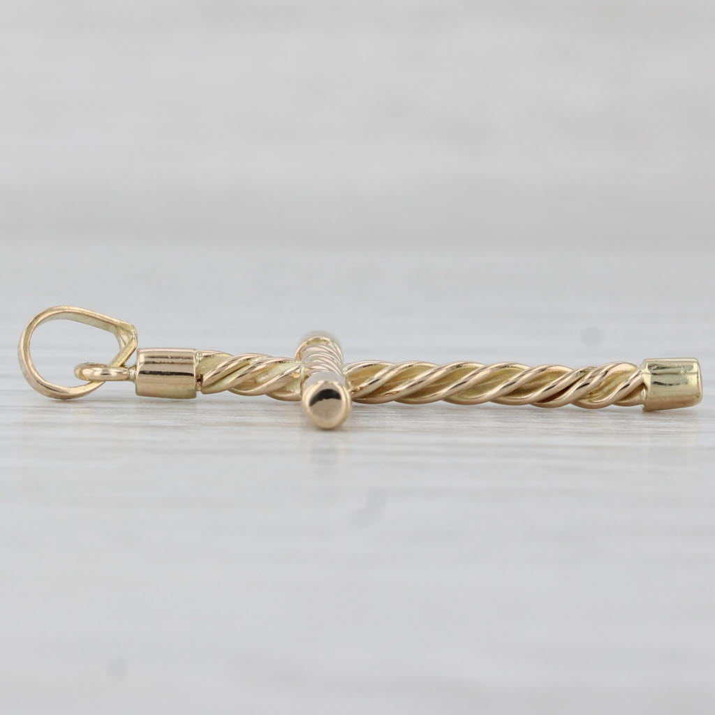 Light Gray Twist Cross Pendant 14k Yellow Gold Religious Jewelry