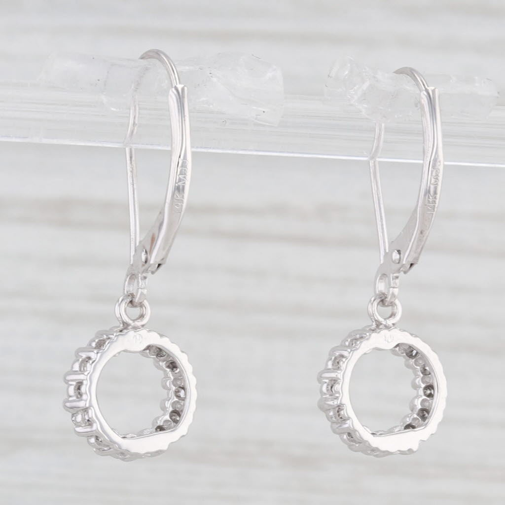 Light Gray 0.16ctw Diamond Eternity Circle Dangle Earrings 14k White Gold Drops Lever Backs