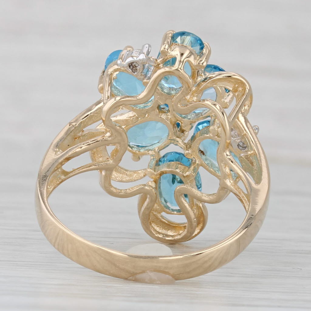 Gray 3.50ctw Blue Topaz Diamond Flower Cluster Ring 14k Yellow Gold Size 7.5