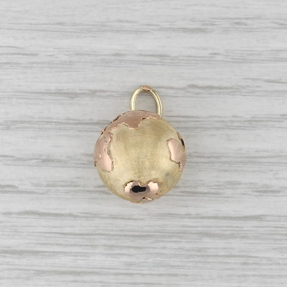 Vintage Globe Charm 14k Yellow Rose Gold 3D Pendant Italian